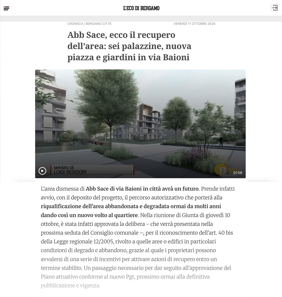 Tower Baioni: Abb Sace, ecco il recupero dell’area