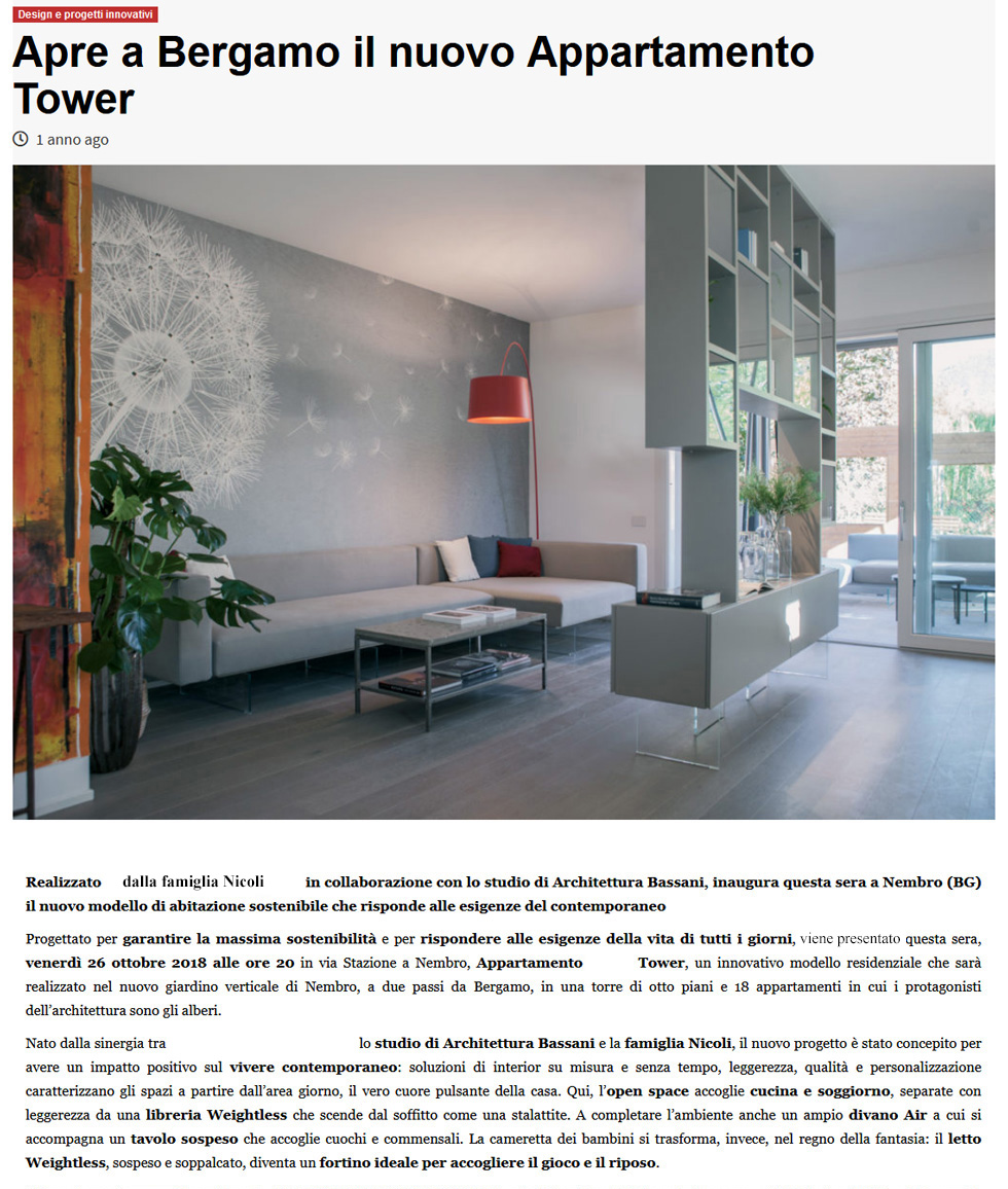 Apre a Bergamo il nuovo Appartamento LAGO Tower